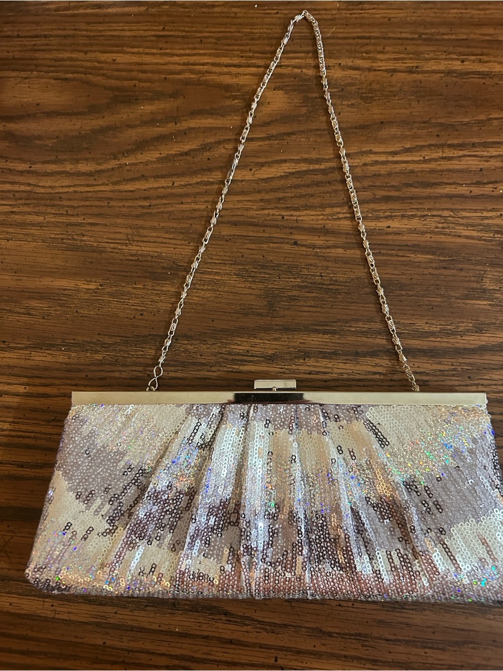 Jessica McClintock silver Evening Bag Clutch with Chain Strap Looks New!